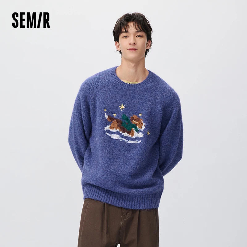Semir Men Knit Sweater Pet Graphic Dog Graphic Jacquard 2026 New Winter Daily Wear Urban Casual Style Cold Weather Layering