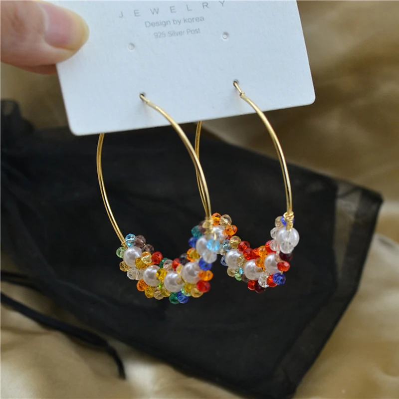 レディースイヤリング大円カラービーズ円形耳挟み穴なしおしゃれアクセサリーレディースイヤリング