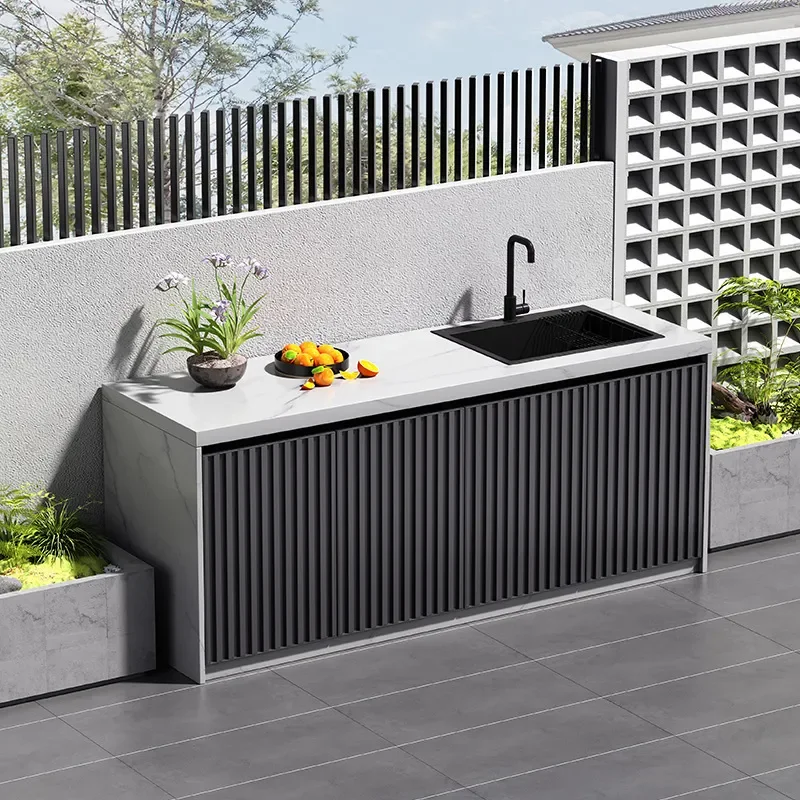 Outdoor Slate Garden Aluminum Pool Cabinet Balcony Patio Locker Villa Kitchen Console Sink