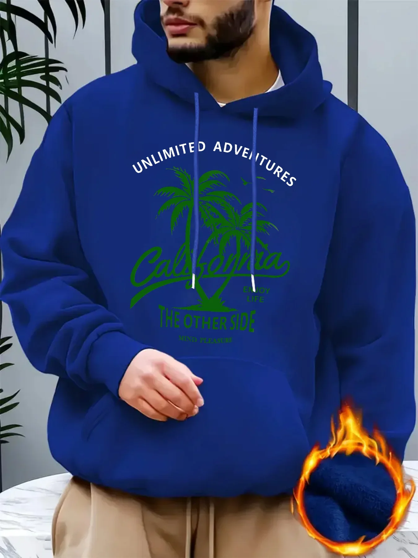 Oversized Hoodie Men Autumn Winter Unlimited Adventures California Palm Tree Retro Script Beach Casual Pullover Sweatshirt