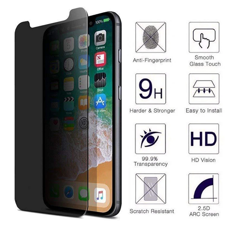 9H Anti Privacy Screen Protector for iPhone 8 7 Plus 6 6s Plus 5 5s SE Protective Glass For iPhone XS Max XR X  Anti Spy