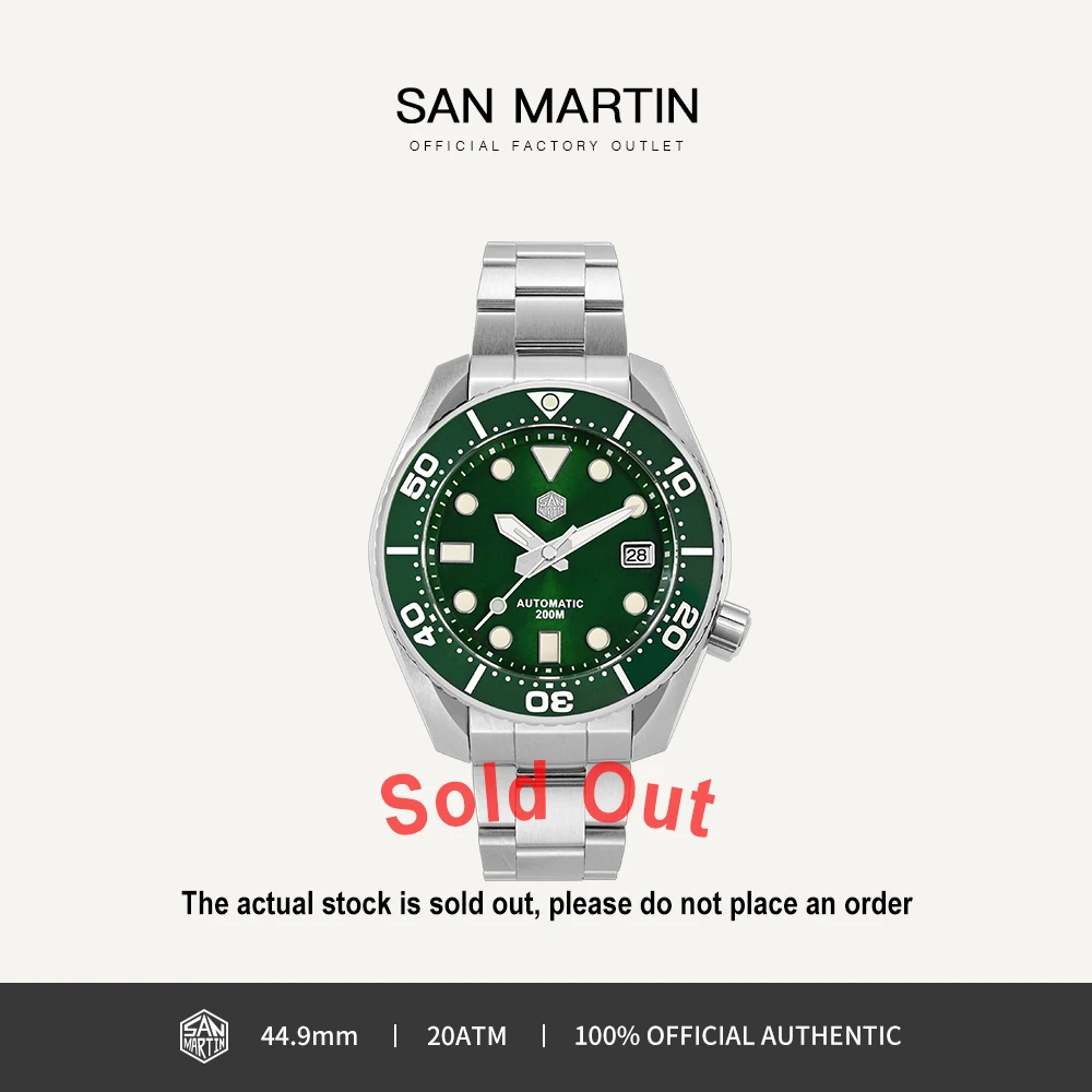 

San Martin Diver Men Watch MM200 NH35 Dial Stainless Steel Automatic Mechanical Watches BGW-9 Luminous 20Bar Waterproof SN0079