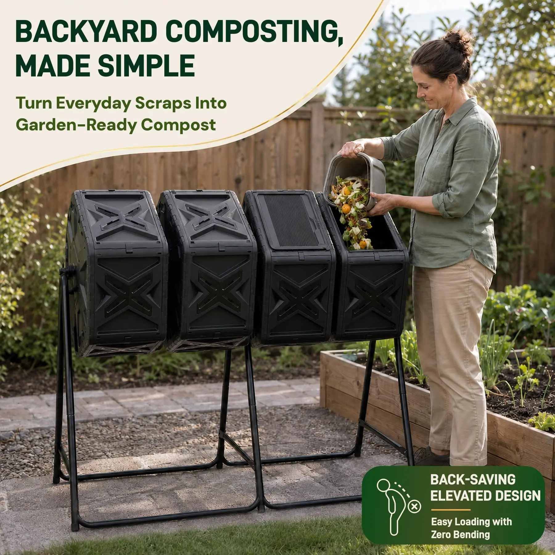 4-Chamber Compost Tumbler Outdoor 74 Gallon 280L, Large Compost Bin