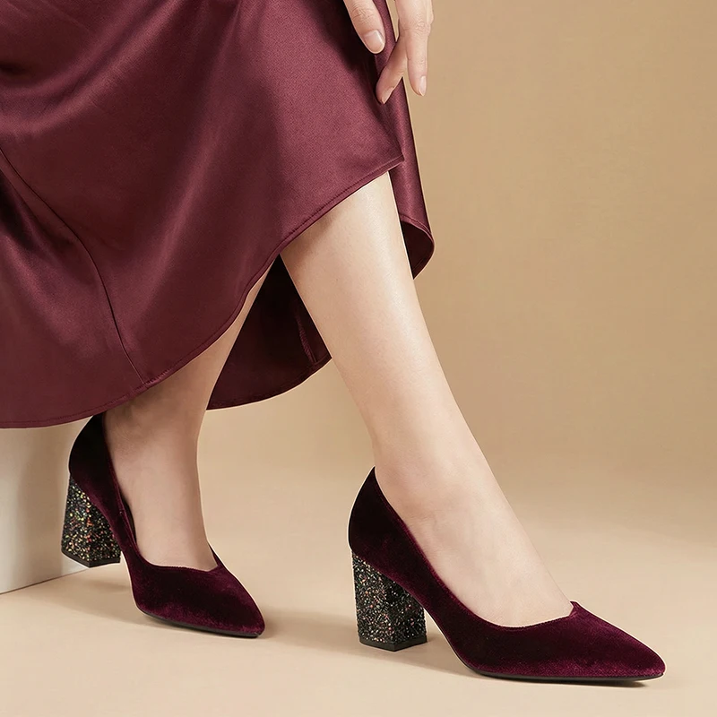 Big Size Women Pumps Velour Velvet High Heels Ladies Shoes Elegant Pointed Toe Wedding Female Shallow Shoes Green Autumn 41 42