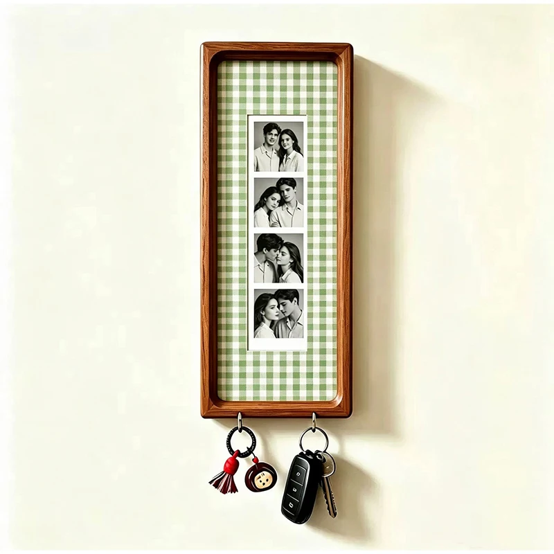 Holz-Fotorahmen für Paare mit Schlüsselhaken, Wandmontierter Bilderrahmen, Modischer Gestreifter Rahmen, Schlüsselhalter, Jubiläumsgeschenk – Detail 12