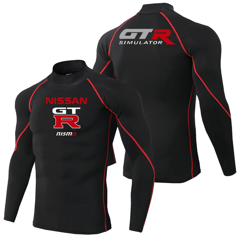 NISSAN Printed Autumn Men's Sport Running Shirt - Long Sleeve Hydrating Tight Top for Fitness - High Neck Fitness Sports T-Shirt