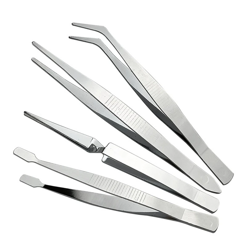 

4-Piece Set Of Stainless Steel Combination Tweezers, Elbow Tip, Labor-Saving Pliers,Cross-Reverse Flat-Mouth Stamp Clips