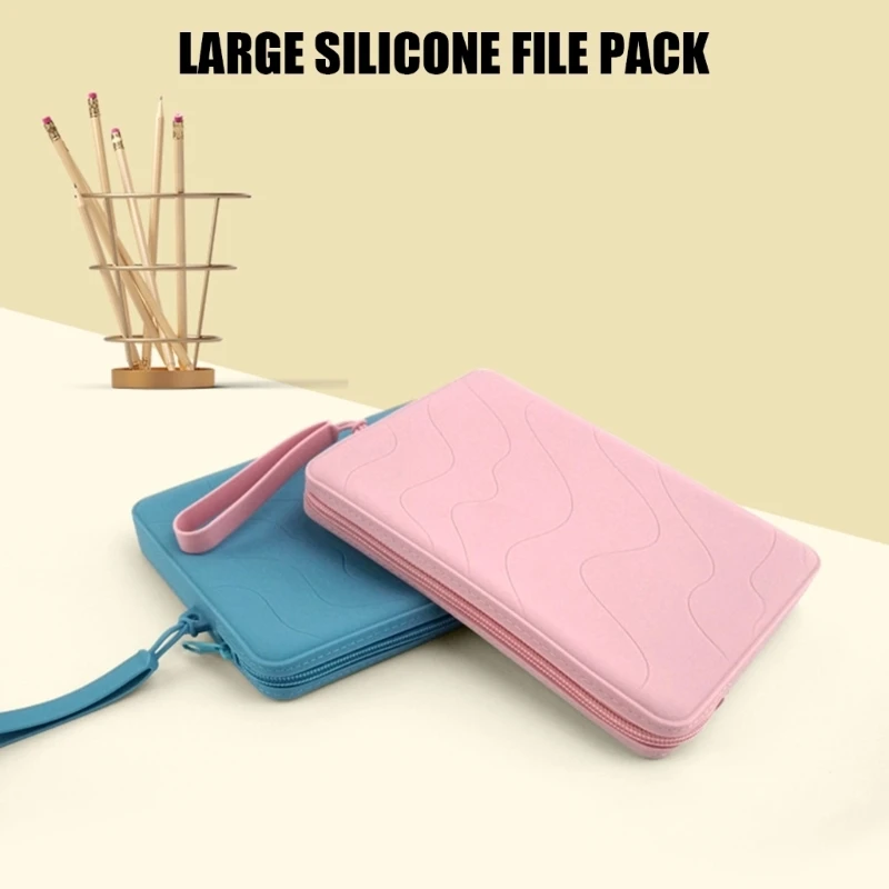 Waterproof File Storage Case with Flexible Foldable Construction, Subtle Wavy Pattern, Zipper Closure, and Wrist Carry K1KF