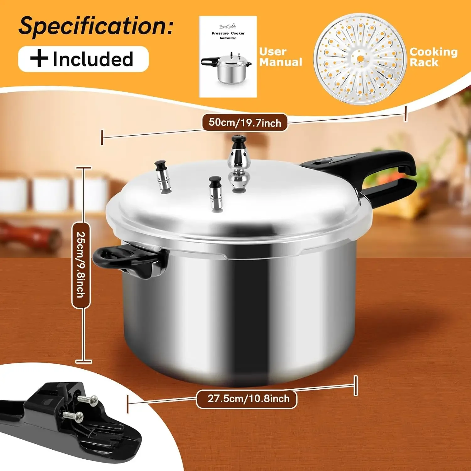 

Aluminum Pressure Canner w/Cooking Rack for Steaming,Canning and Stewing,12 Quart Pressure Cooker,19.7"D x 12.6"W x 9.8"H
