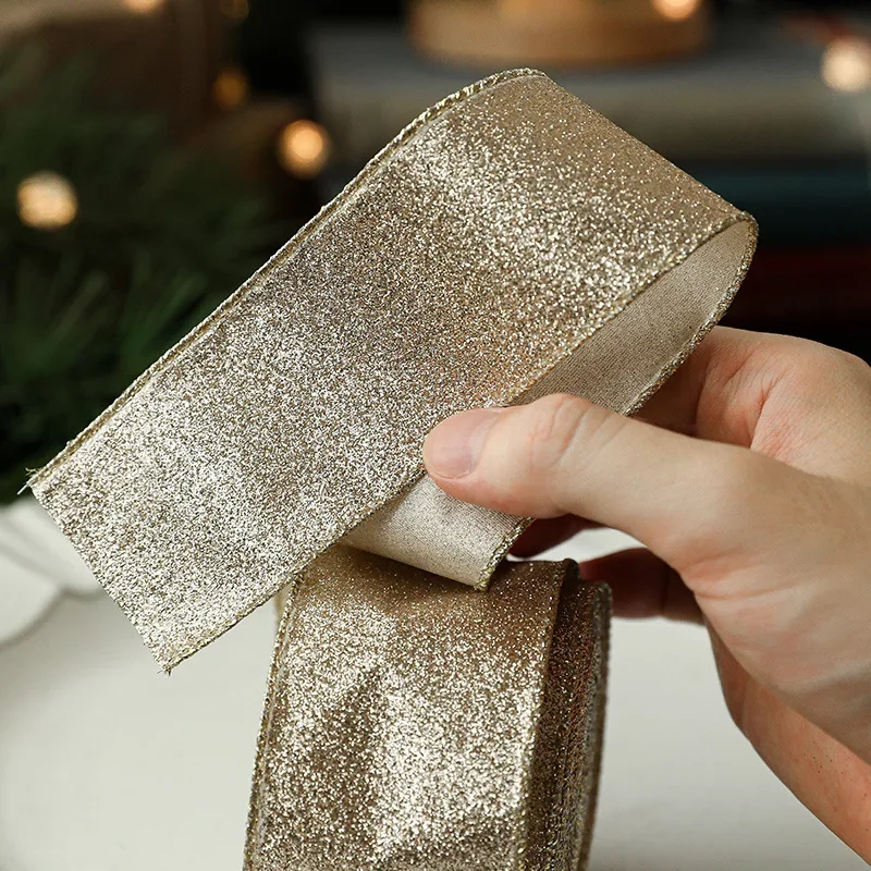 2 M Christmas Ribbons New Imitation Hemp Material Wired Edge Bow Material Golden Silvery Bows Craft Decoration Gift Packaging