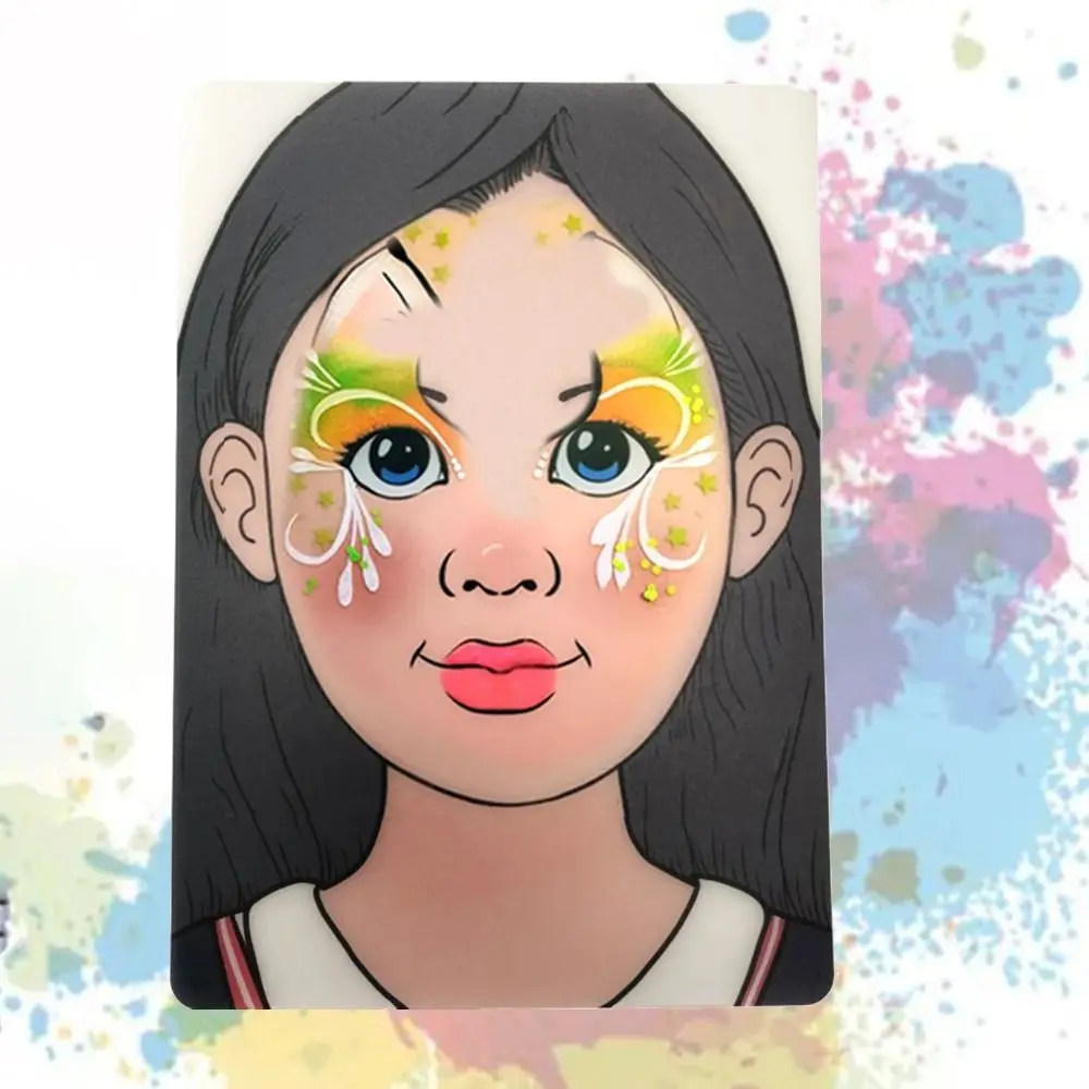 แผ่นฝึกแต่งหน้าแบบใช้ซ้ำได้สำหรับผู้เริ่มต้น ระดับมือใหม่  แผ่นฝึกวาดบนใบหน้า  วัสดุพลาสติกสำหรับฝึกเพ้นท์ร่างกาย