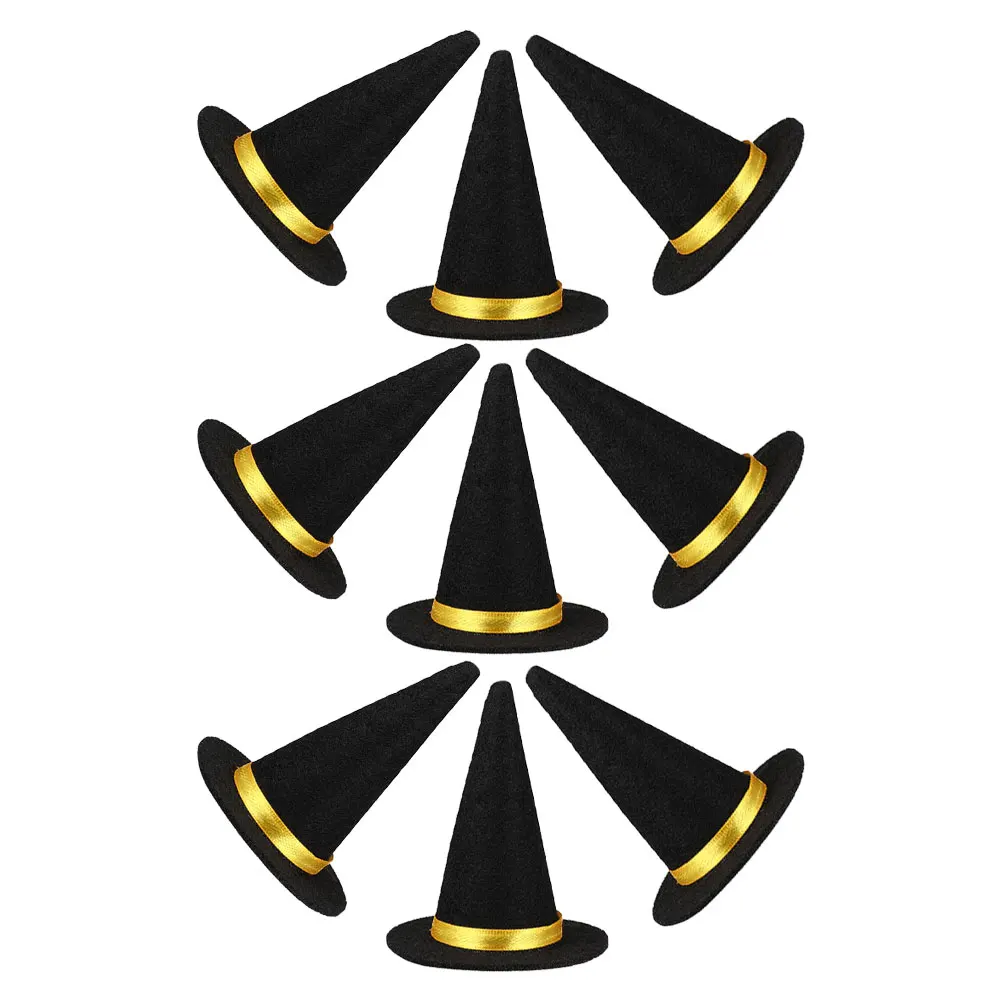 

9pc Mini Witch Hats for Halloween Decoration Hat Black Bottle Toppers for Party Favors DIY Wine Bottle Decor Dollhouse Accessory