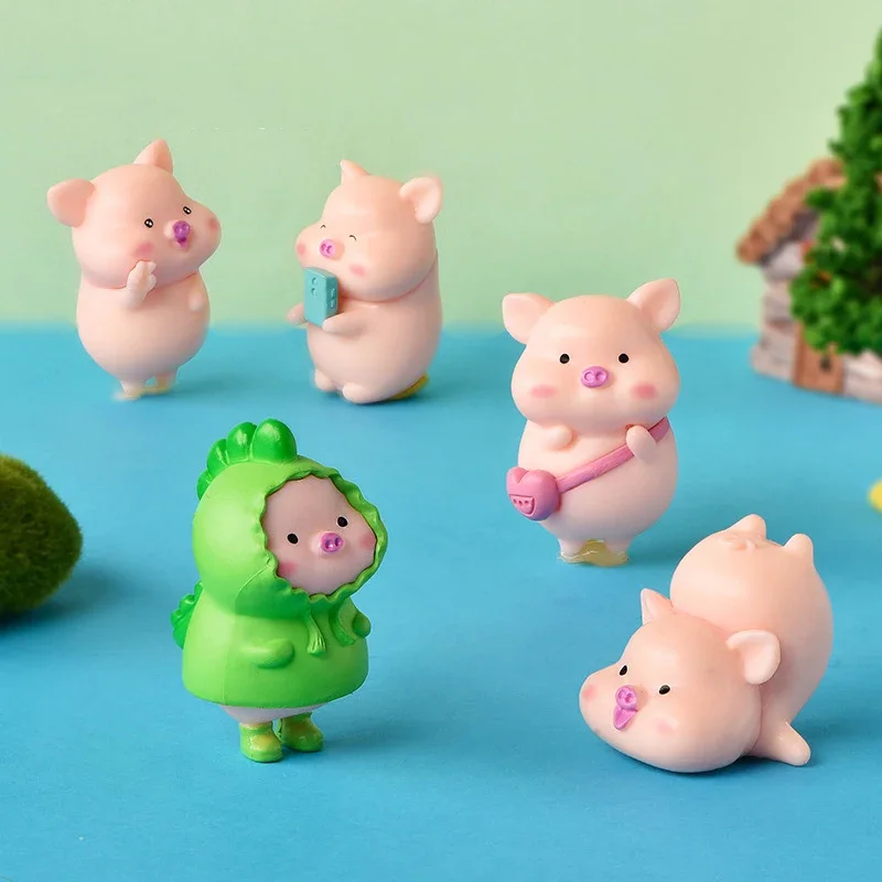 Kawaii Pig Resin DIY Home Decoration Figurines Dollhouse Miniatures Animal Dolls Decorate Girl\'s Room Landscape