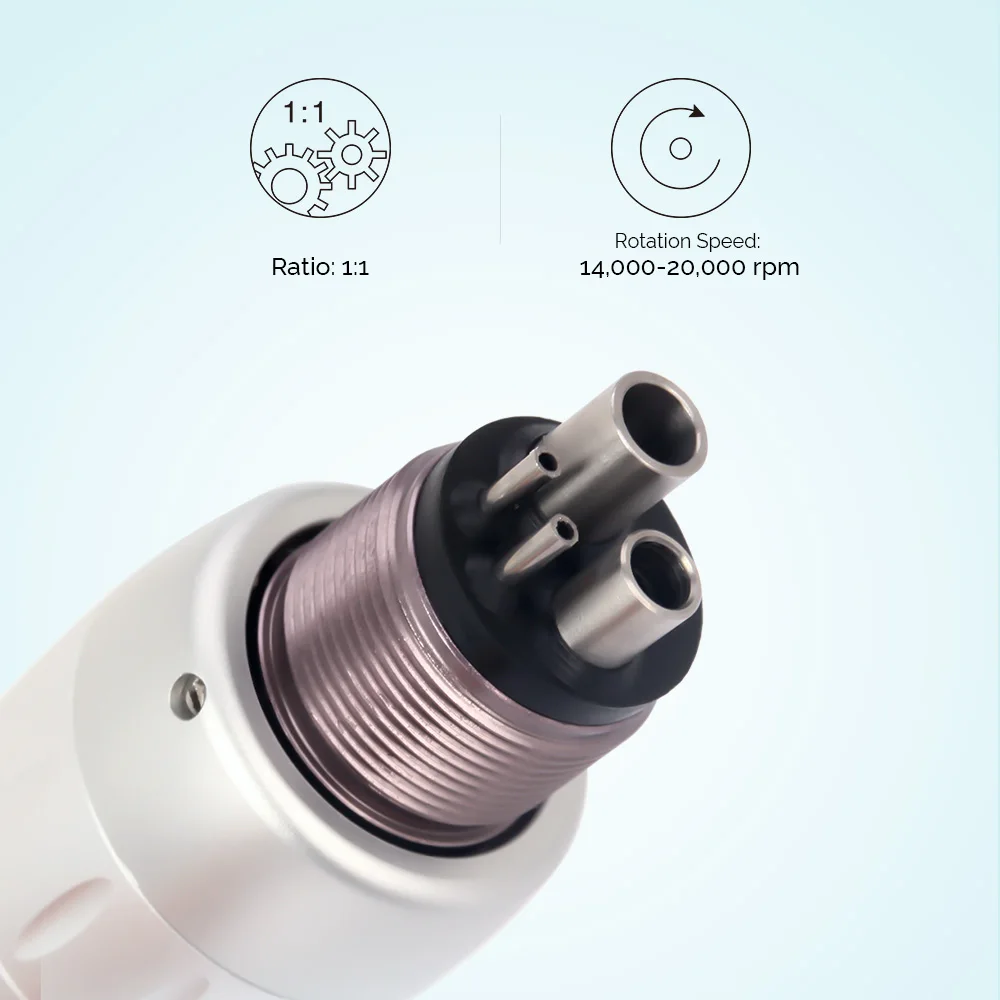 Dental Low Speed Handpiece Press Button Contra Angle 1:1 E-type 4 Holes Air Motor With Internal Water Cooling System