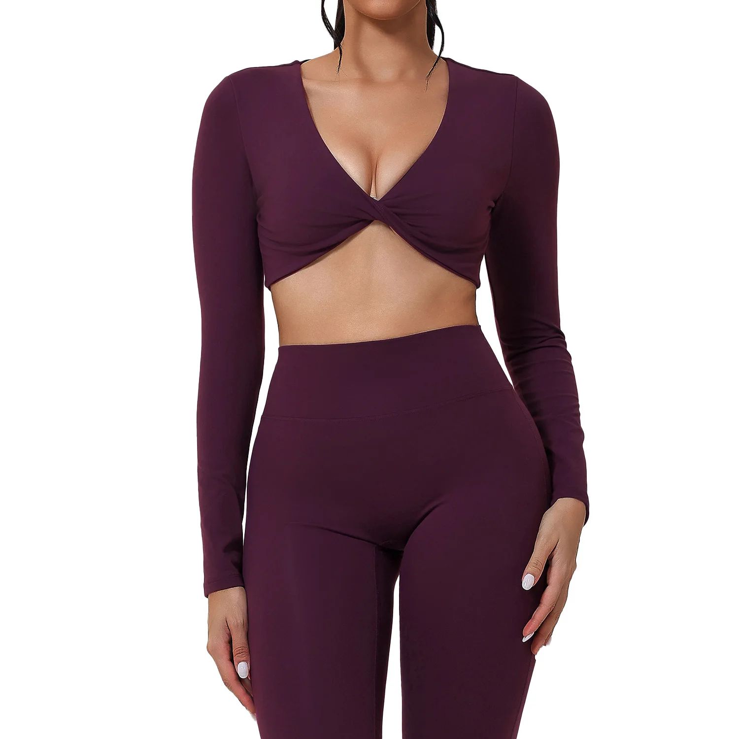 الخريف والشتاء شبك ملابس اليوغا للنساء ضيق مثير طويلة الأكمام المحاصيل القمم المرأة تجريب اللياقة البدنية الرياضة بيلاتيس تي شيرت #4