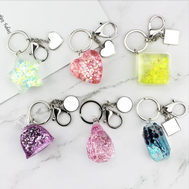 Creative Flowing Sand Pendants Keychains Sublimation Blank Bag Ornaments Keychain Bag Decoration Pendant For Heat Transfer Print