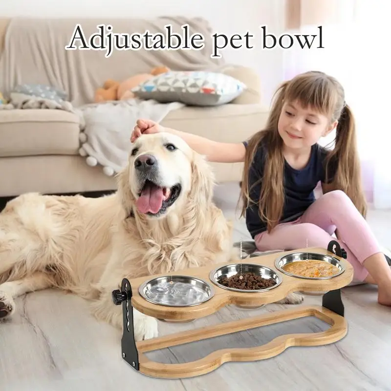 

Elevated Dog Bowl Stand Dog Bowls Elevated Food Container Height Adjustable Pet Supplies With 3 Stainless Steel Plates Tilted
