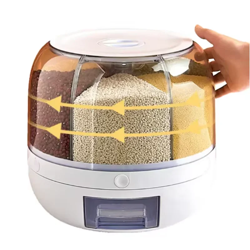 Rotatable One-Click Output Large Capacity Sealed Moisture Proof Cereal Bucket Rice Container Box Food Dispenser Grain Storage