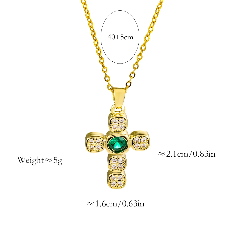 18K Gold Plated 3 Colors Zircon Crystal Cross Pendant Necklaces For Women Female Daily Wear Stainless Steel Neck Chain Jewelry