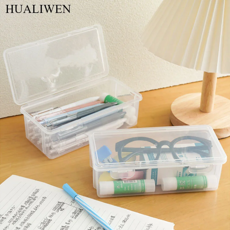 Pencil Storage Box, Large Capacity Transparent Stationery Storage Box, Pen Holder, Color Lead Children's Crayon Painting And