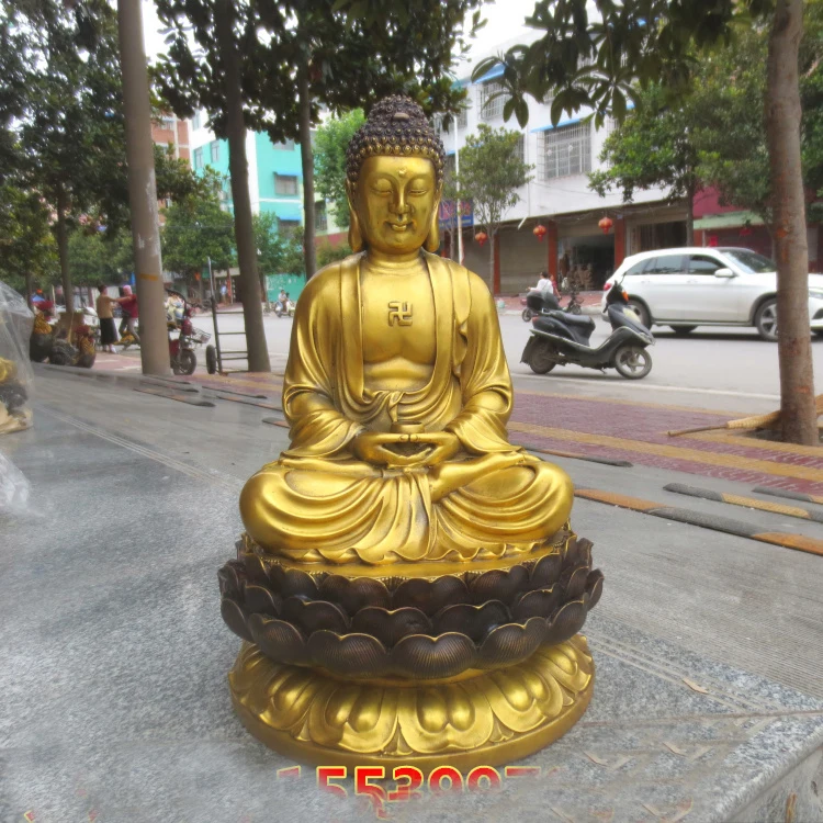 HOT SALE # 47cm Large HUGE HOME lobby Temple efficacious Talisman GOLD RU LAI Buddha brass carving Sculpture statue