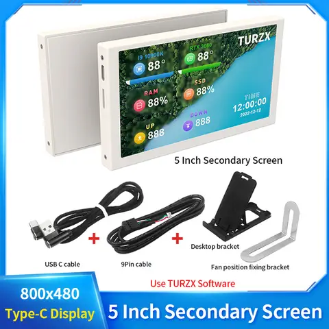 Bilashmart 5 Inch USB-C Secondary Scree IPS 800x480 LCD Computer Hardware Monitor No Need AIDA64 Display with Aluminum Alloy Case