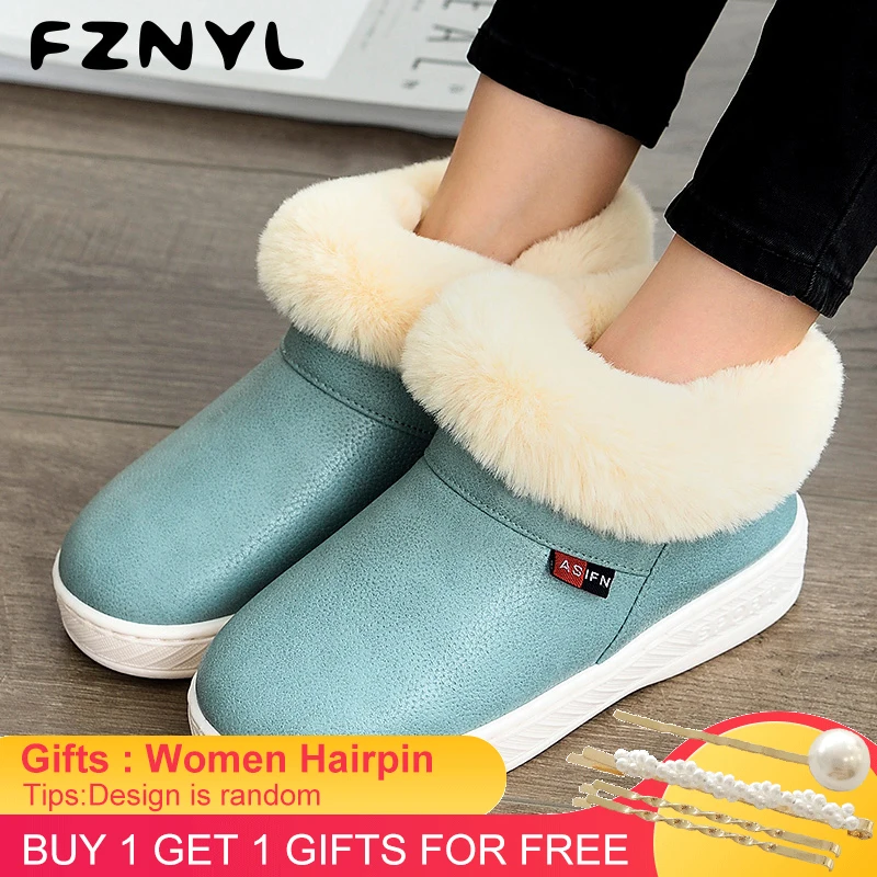 

FZNYL 2023 Winter Warm Fluffy Slippers Ladies PU Waterproof Fashion Indoor Home Shoes Women Men Fur Slides pantoufles femme