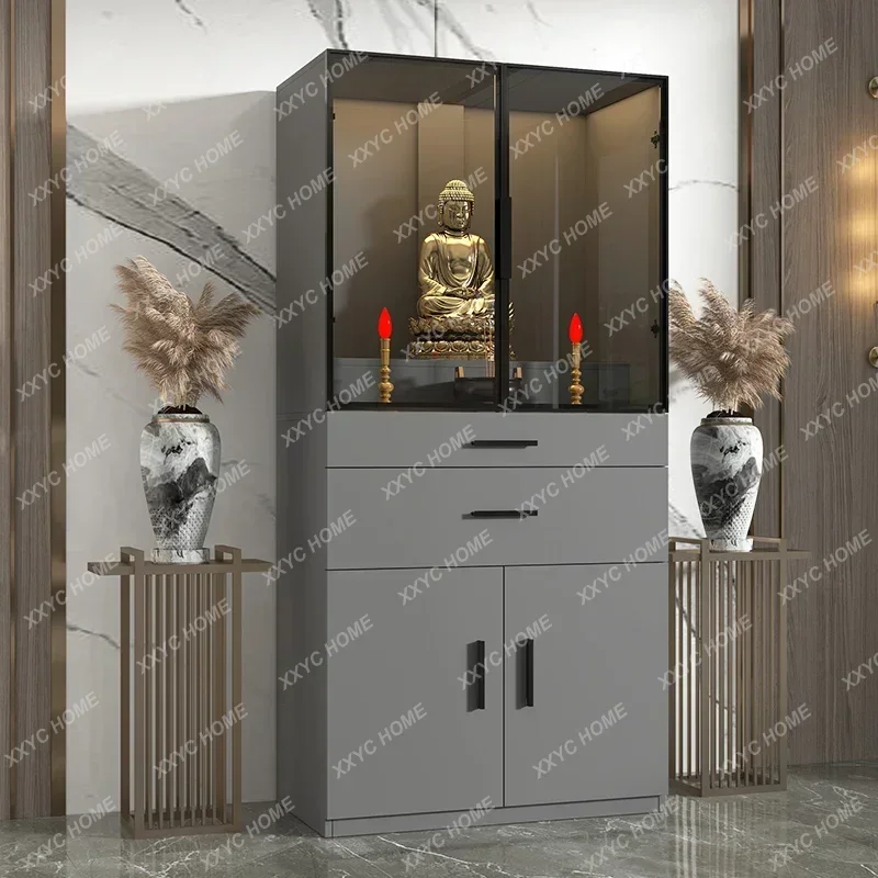 EE Shrine Offering Table Household Glass Door Modern God of Wealth Guanyin Buddha Statue Incense Shrine