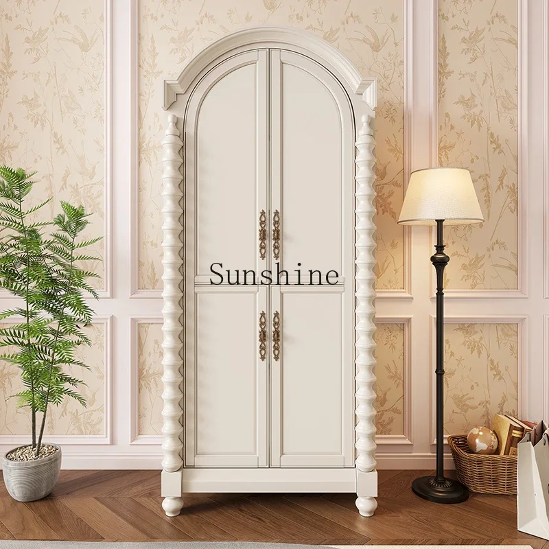 

French cream style all solid wood simple household small apartment bedroom wardrobe FT