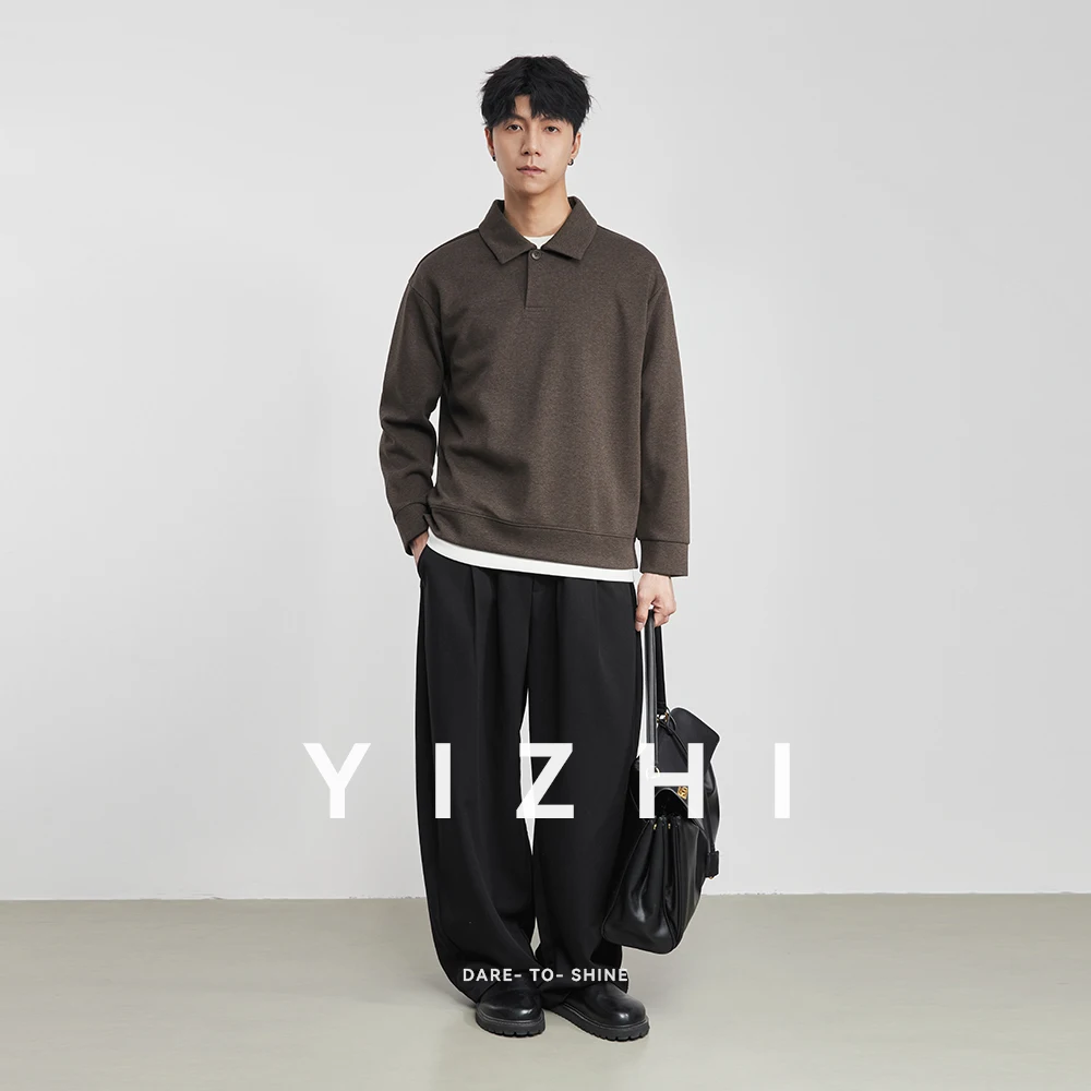 Fashion Men's Fleece-Lined Lapel Sweatshirt 2025 Autumn Winter New Versatile Loose-Fitting Thick Long-Sleeved Men Pullover Shirt