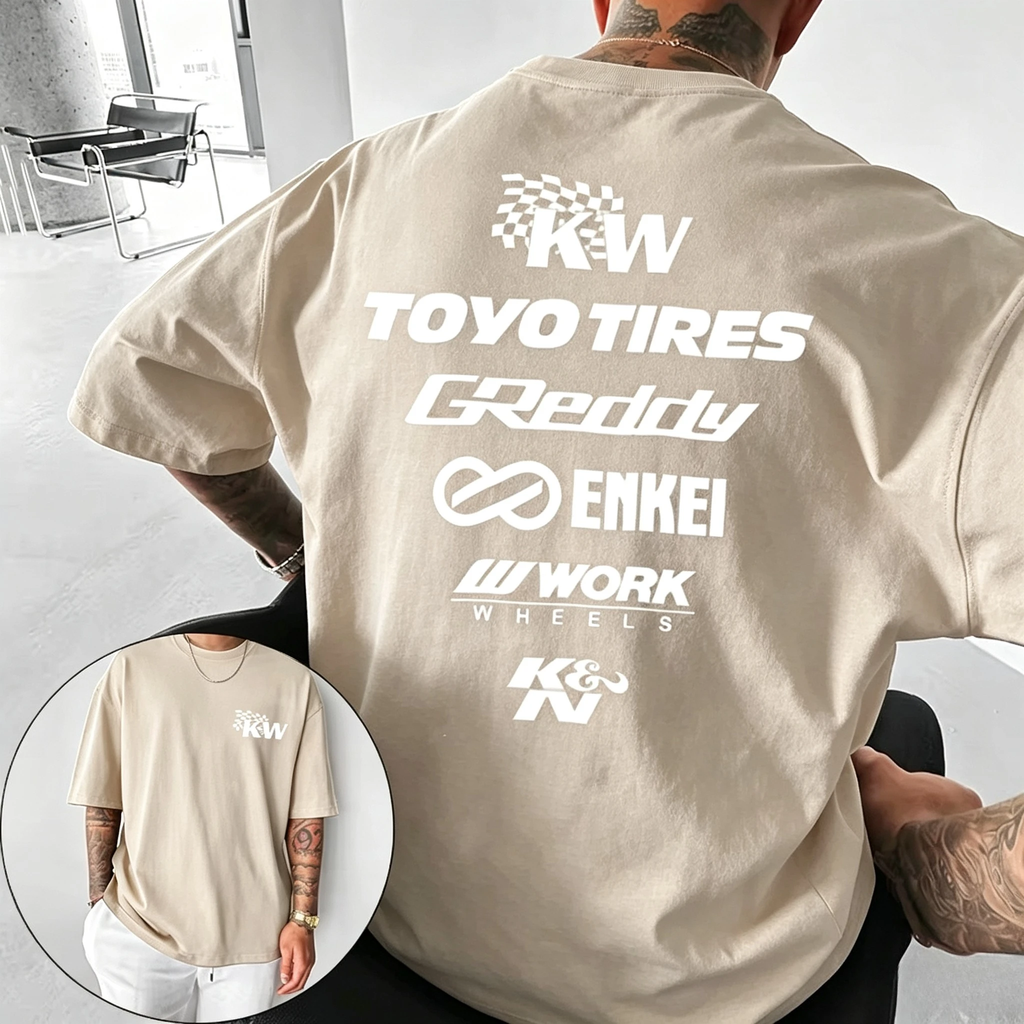 2026 New Japanese Modified Car Short Sleeve T-Shirt JDM Evolution KN Posture Enkei Modification Attitude KW Cultural Pure Cotton