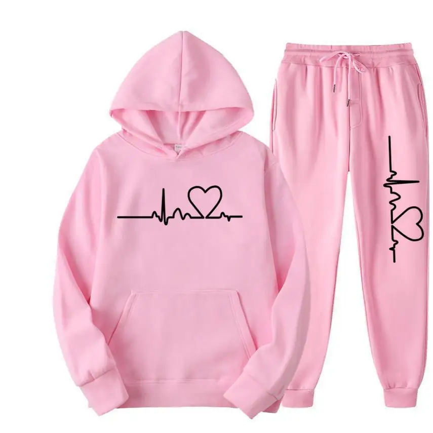 

Men Tracksuit 2 Pieces Sets Hooded Sweatshirt +Drawstring Pants Male Hoodies Running Sportswear Men Women Autumn Sportwear Set
