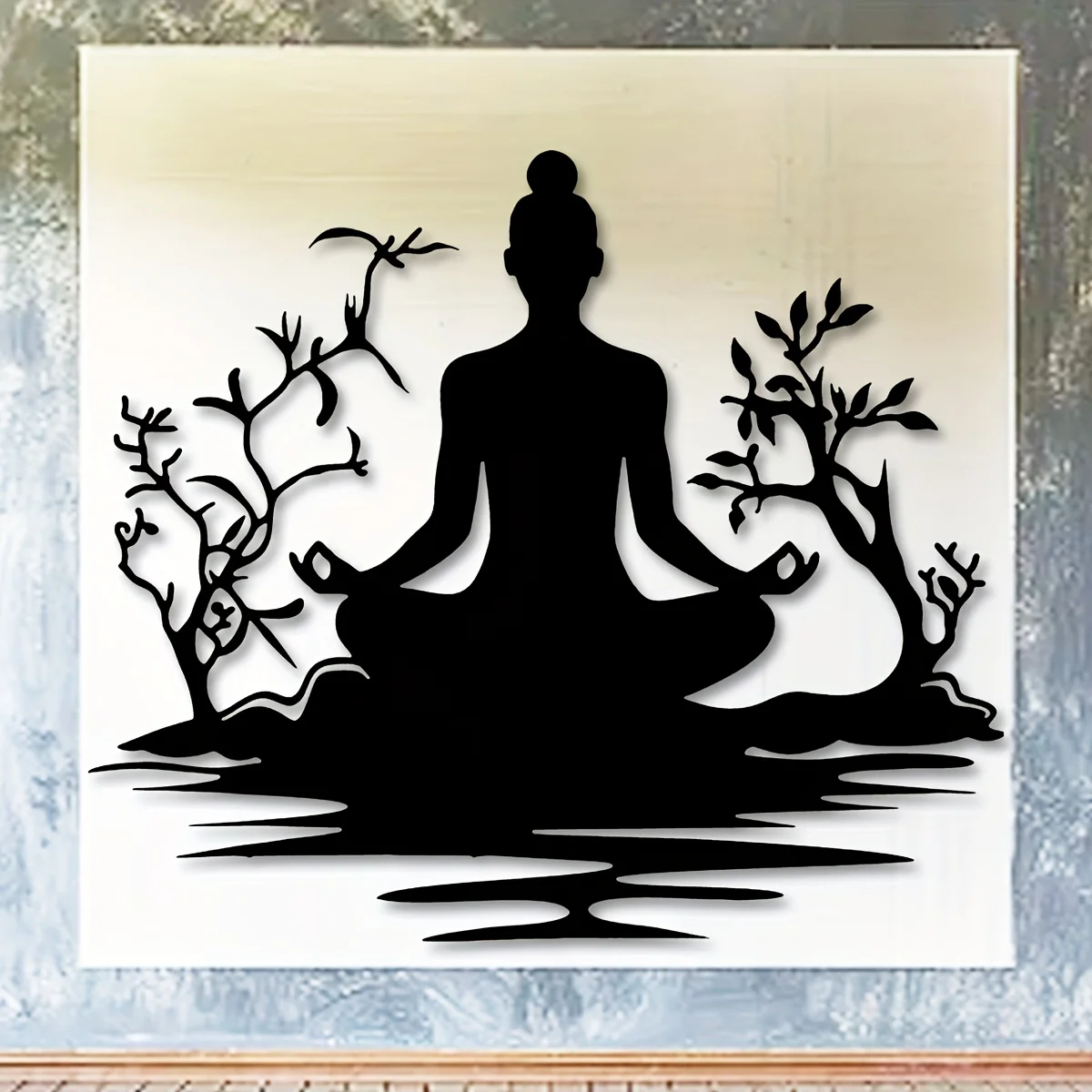 Metal Buddha Statue Wall Sculpture with Zen Tree Design - 4