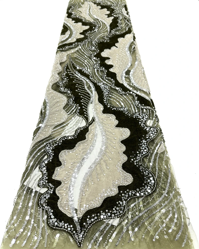 

Luxury African Beaded Lace Fabric High-Quality Sequins Nigerian Adult Size for Party Dress Sewing