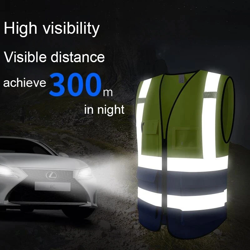 Veiligheid Vest Hoge Zichtbaarheid Reflecterende Nacht Bouw Werk Security Volwassenen Unisex Rits En 5 Zakken Verkeer Werkkleding