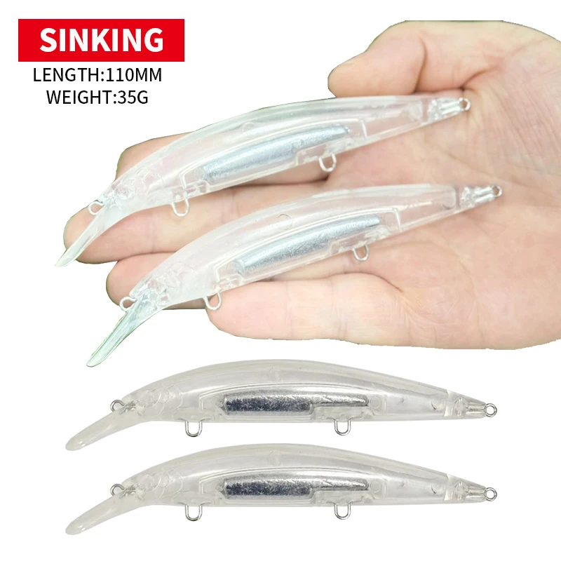 10pcs Minnow Blanks Unpainted Sinking 110mm 35g Artificial Bait Cast Trolling Wobblers DIY Blanks Body Hard Bait Fishing Tackle