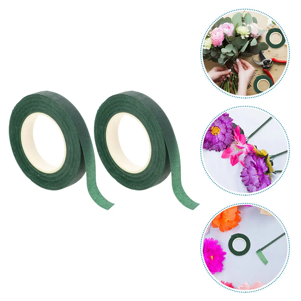 

2pcs Green Tape for Bouquets Florist Stem Wrap Floral Paper Garden Decor DIY Supplies Stretchy Tape Easy Flower Arrangement