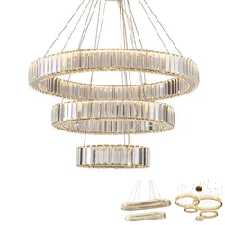 Golden Chrome Round Ring Hanging Light Modern LED Crystal Ceiling Chandelier Lamp For Dinning Living Room Hall Staircase design
