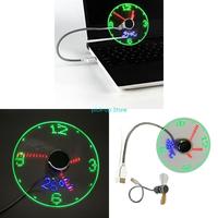 Q5WA Clock Fan Time Temperature Display Metal Mini Fan USB Power LED Clock Fan Flexible Neck LED Clock for Laptop PC