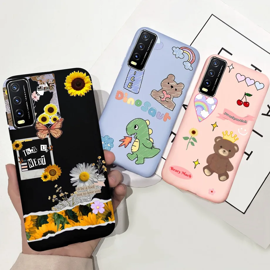 For Vivo V2027 Y20i Y20 Y20s Y11s Y12s Phone Case Candy Back Cover Soft Silicone Bumper Shell Daisy Dragon Bear Painting Capas