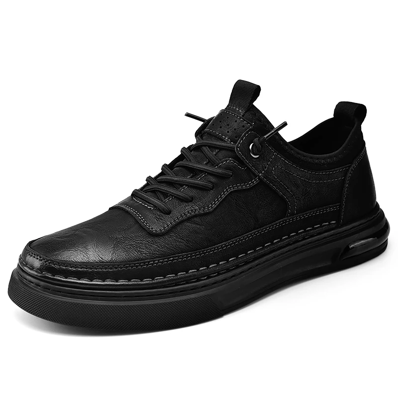 

High Quality Mens Casual Leather Sneakers Shoes for Men Soft Cowhide Upper Elastic Slip on Design Wear-Resistant Board Shoes Man
