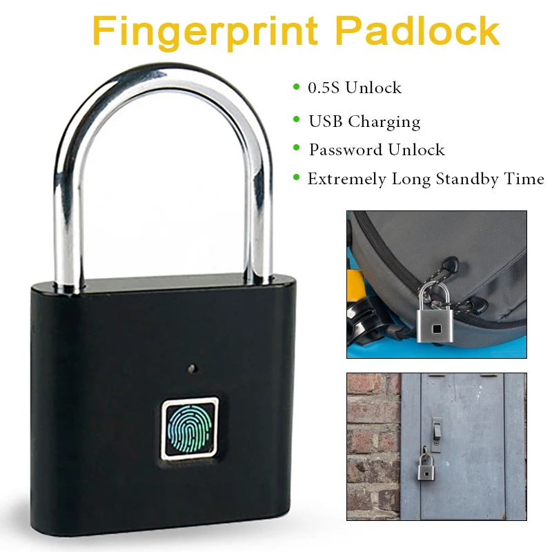 Intelligent Padlock Mini Portable Biometric Padlock USB Charging Outdoor Waterproof & Rust-Resistant Anti-Theft Lock For Luggage