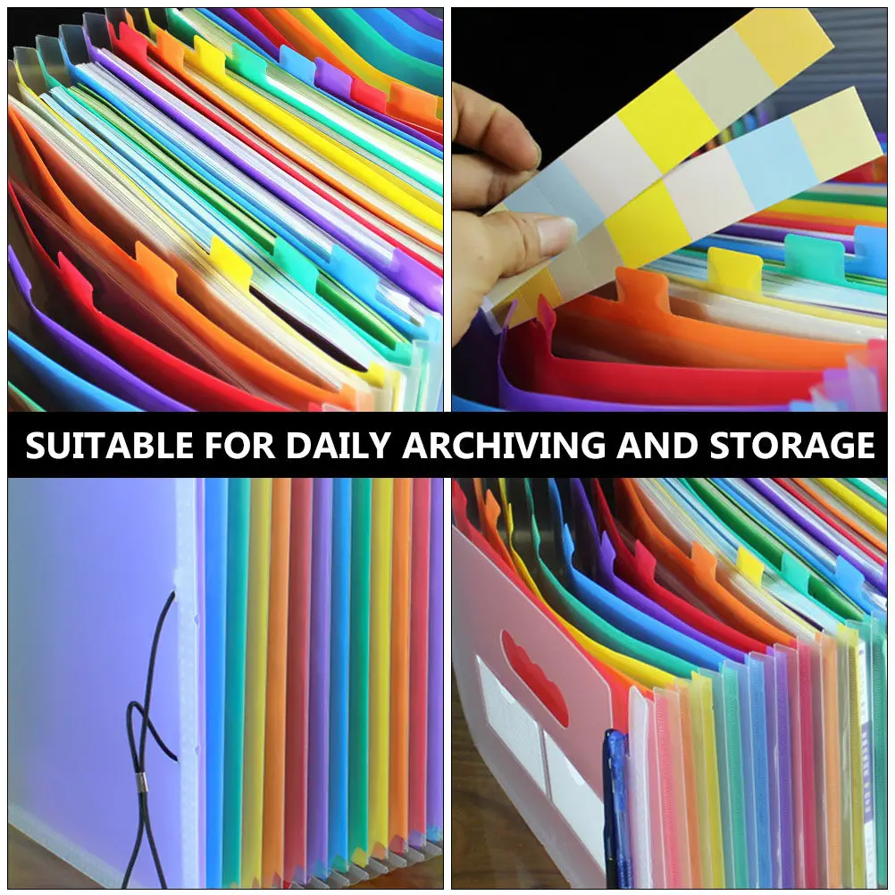 24 Pockets Rainbow Expandable File Folder A4 Size Plastic Document Holder with Button Snap Multi Compartment Storage for Office
