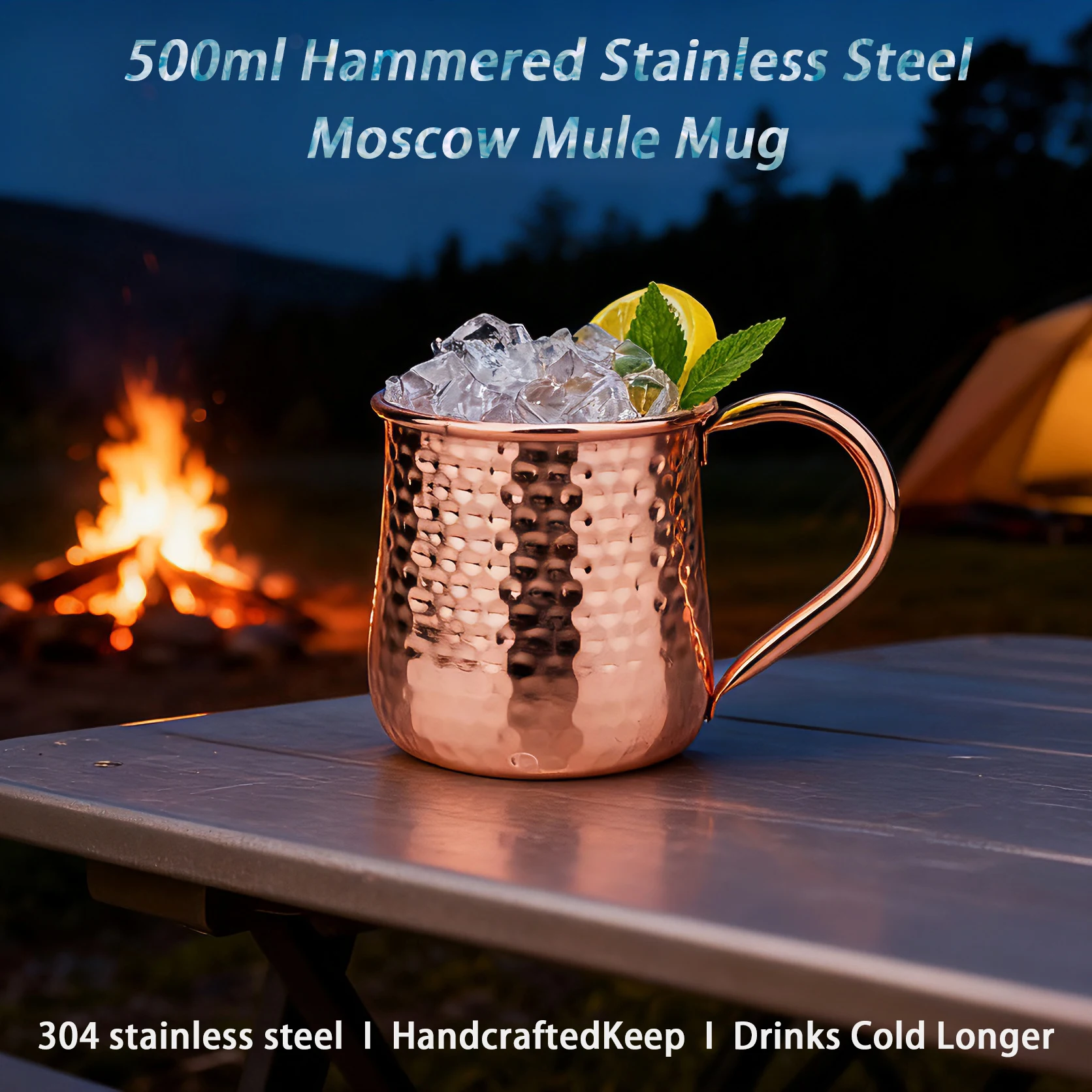 

304 Stainless Steel Moscow Mule Mug 2pcs Durable Hand-Hammered Beer Mugs 500ml Coffee Mug Milk Cup Metal Bar Cup Drinkware Mugs