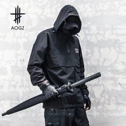AOGZ Autumn Jacket Men Hip Hop Zipper Hooded Cargo Jackets Men Streetwear Techwear Windbreaker Coat Slightly Waterproof Outwear