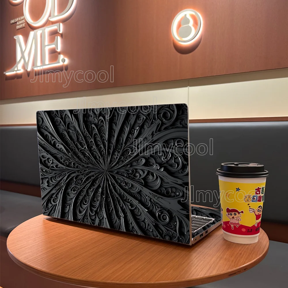 2Pieces Black Skin Simple Flower Vinyl Laptop Sticker Self-adhesive Case for HP Lenovo Apple ASUS Easy To Install Waterproof