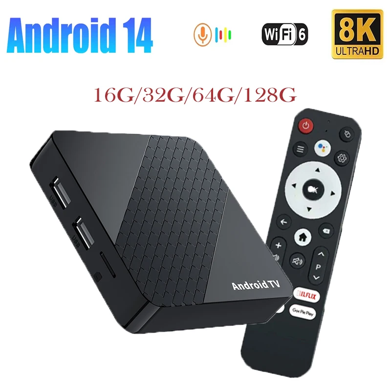 X10 Android 14.0 TV Box Rockchip RK3518 4K 2.4G 5G ثنائي النطاق واي فاي 6 128GB كبير Rom BT5.4 8K مشغل الوسائط العالمي فك التشفير