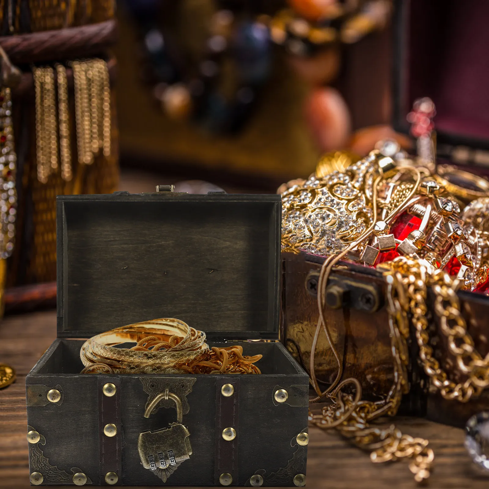 

Wooden Jewelry Box Lock Grey Small Size Vintage Storage Case ganizer for Rings Necklaces Earrings Trinket Holder