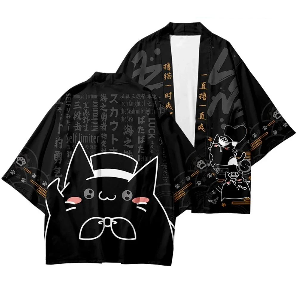 

Fortune Cat Kimono Japan Traditional Summer Beach Yukata Haori Cartoon Fashion Men & Women Japanese Style Clothes Kimonos