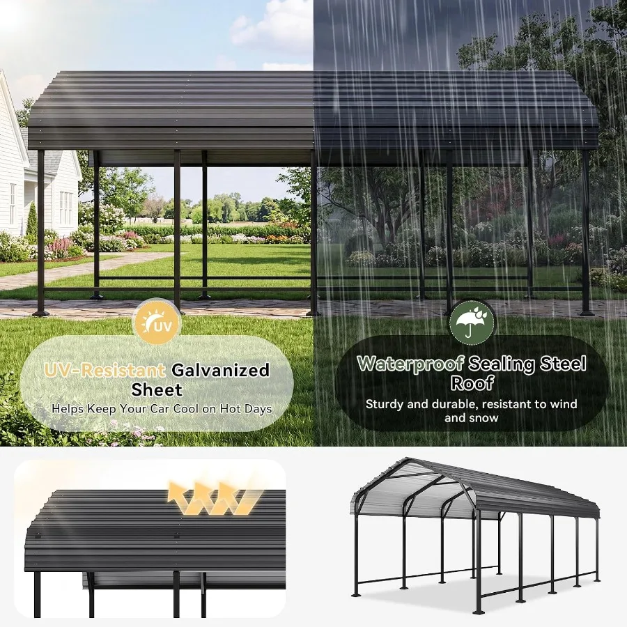 Feet Metal Carport Heavy Duty Carport Garage with Enhanced Base